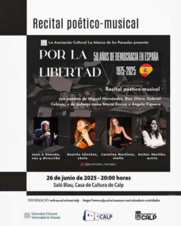 Concierto recital “Por la libertad. 50 años de democracia en España (1975-2025)”.Un homenaje cultural a la democracia española con Esther Abellán en una intervención performativa. 